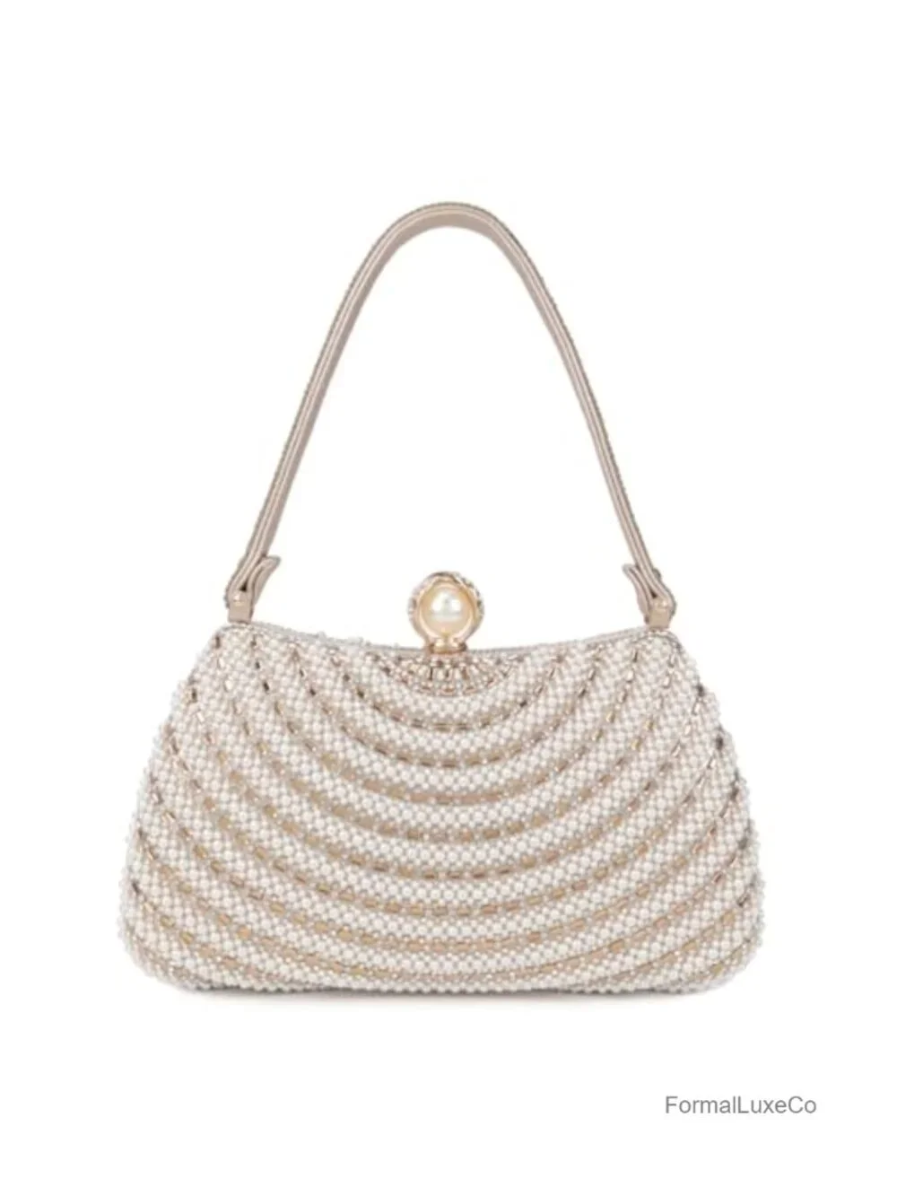 Rhinestone Pearl Clutch Purse Evening Bag Top Handle with Chain Wedding Prom